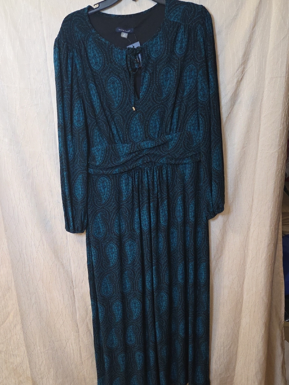 Tommy Hilfiger Teal Paisley Long Sleeve Maxi Dress